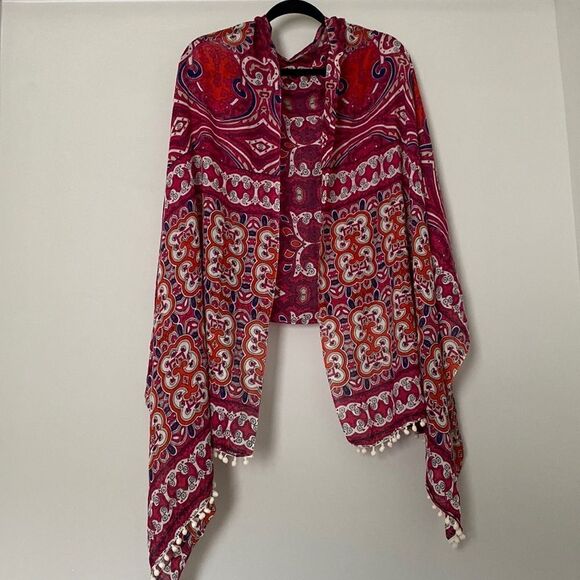 Accessories - Pompom Paisley Printed Triangle Scarf Shawl